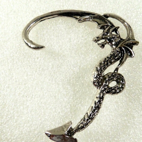 Whimsical Dragon Silver color metal Ear Cuff Earring - Picture 6 of 8